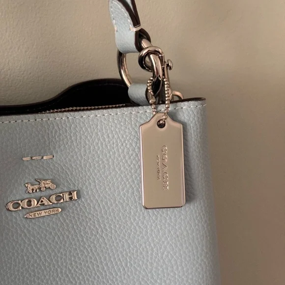 Coach Small Town Bucket Blue Pebble Leather Stripe Women Crossbody Shoulder Bag - Picture 3 of 9